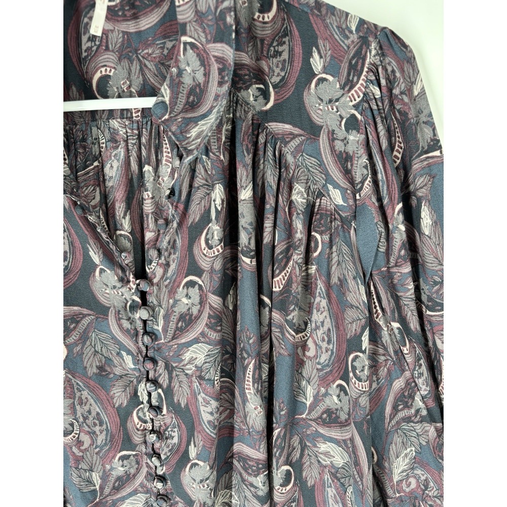 Free People Paisley Bell Sleeve Flowy Artsy Blouse Sz M Poet Boho 60s 70s Hippie - Picture 8 of 11